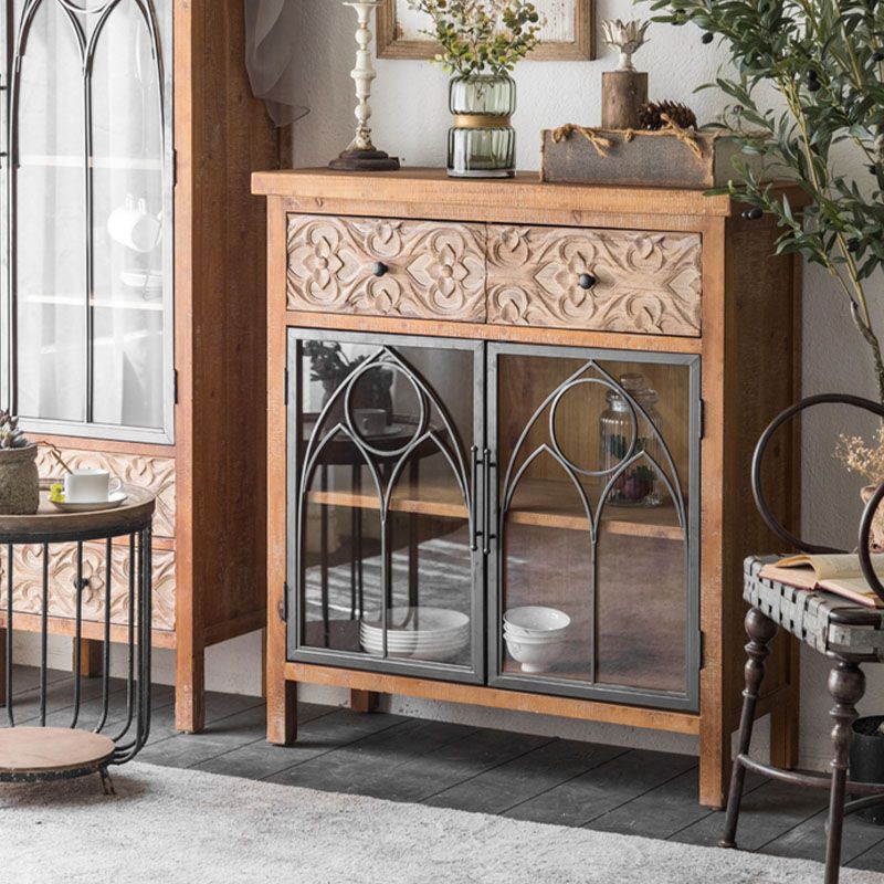 Tradizionale in legno in legno in legno portainteri di stoccaggio in vetro per sala da pranzo