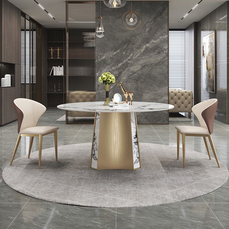 Modern Dining Sintered Stone Table Dining Round Table with Metal Legs for Home Use Clearhalo 'Dining Tables & Seating' 'Dining Tables' 'dining_table' 'furn' 'furn_dining_table' 'Furniture' 'Kitchen & Dining Furniture' 1200x1200_4f1f78ff-7cd5-4129-b0b3-18d9173f7cfb