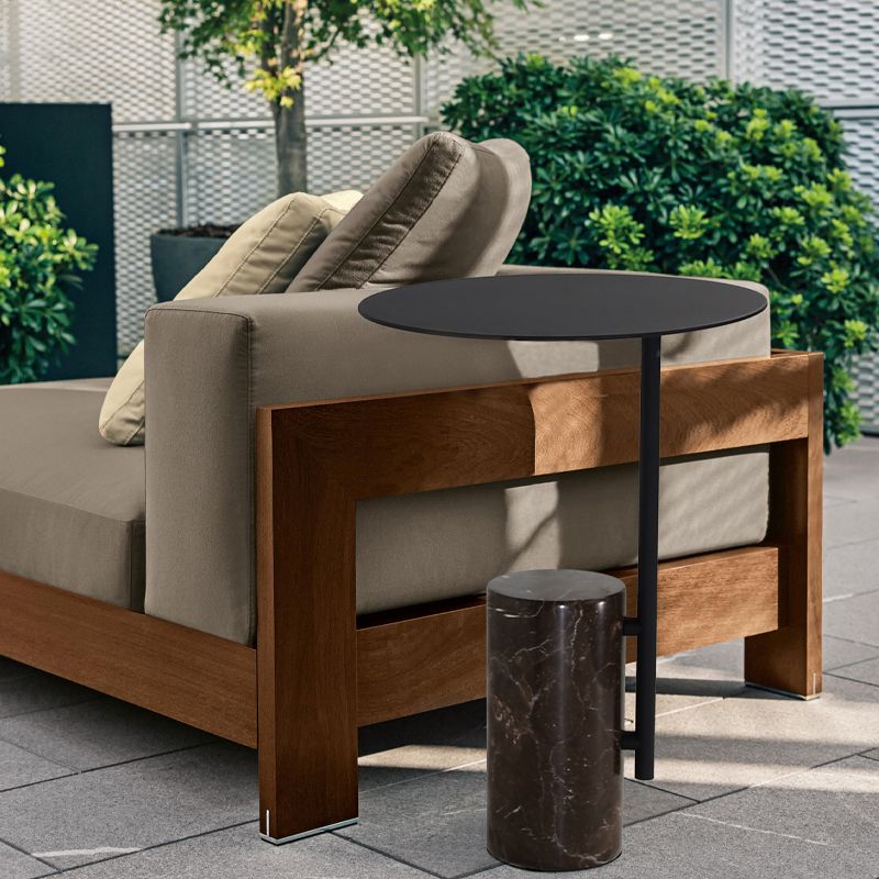 Mid-Century 17.3-inch Steel Round Top Side Table Marble Pedestal End Table