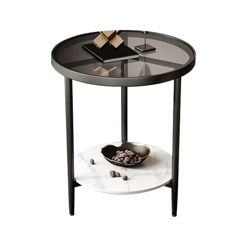 19.69" W x 19.69" D x 22.83" H Side End Table Glass Round Side Table with Shelf