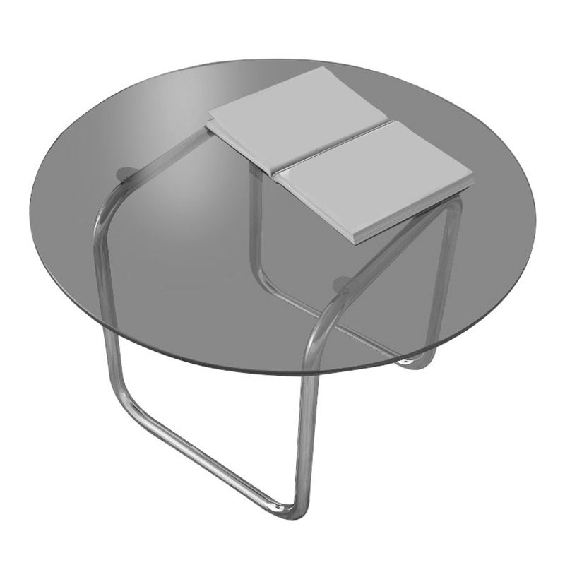 Modern Glass Round Side Table 27.5"/31.5" Wide Metal Sled End Table