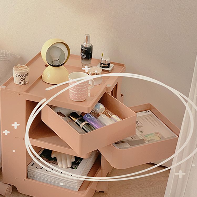 Moderner Plastik -Nachttisch Open Storage Night Ständer mit Rädern