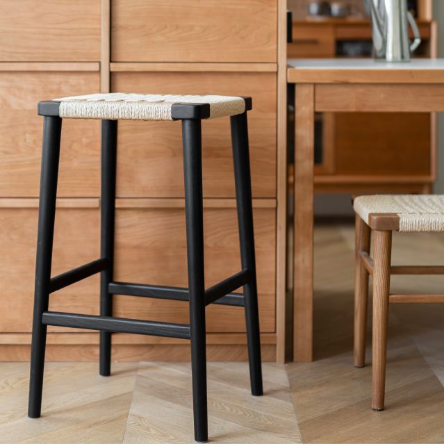 Backless Dining Stools Rectangle Armless Bar Stools with Wood Base