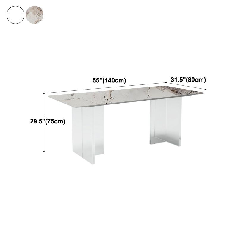 Mesa de comedor de piedra sinterizada moderna mesa de doble pedestal con base acrílica para el hogar