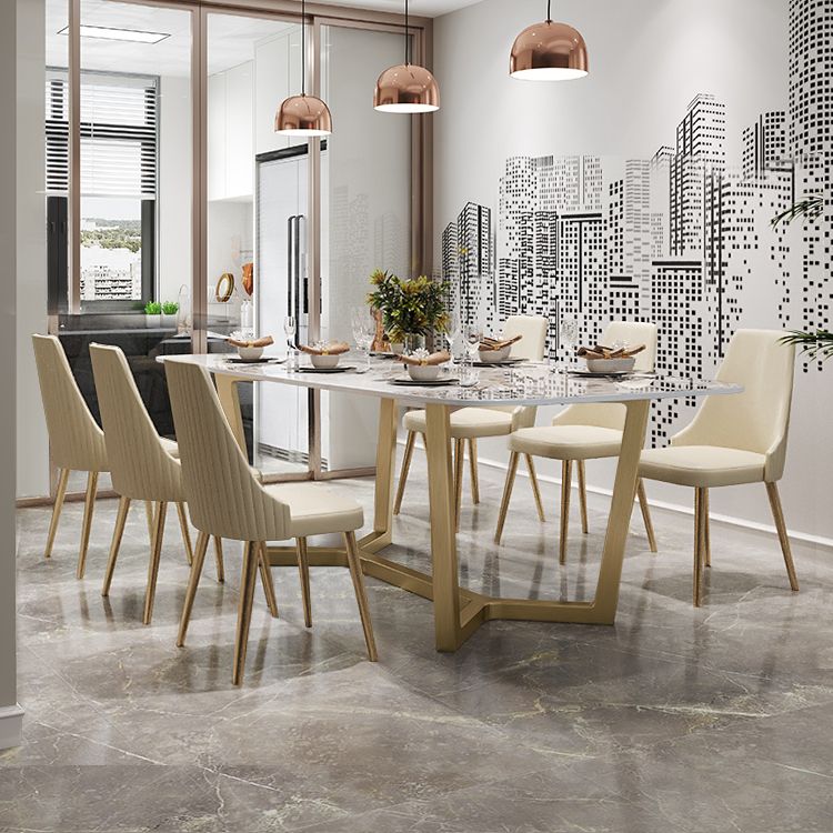 Luxury Sintered Stone Dining Table Rectangle Table with Gold Trestle Base Clearhalo 'Dining Tables & Seating' 'Dining Tables' 'dining_table' 'furn' 'furn_dining_table' 'Furniture' 'Kitchen & Dining Furniture' 1200x1200_4f2d7e51-1c7c-4ca3-8ce9-214f207f9269