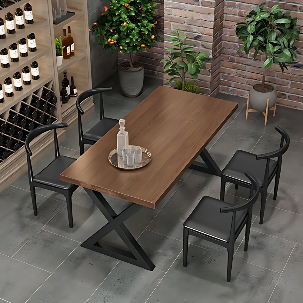 1/3/4/5 Pcs Metal Industrial Dining Set with Rectangle Table Dinette ...