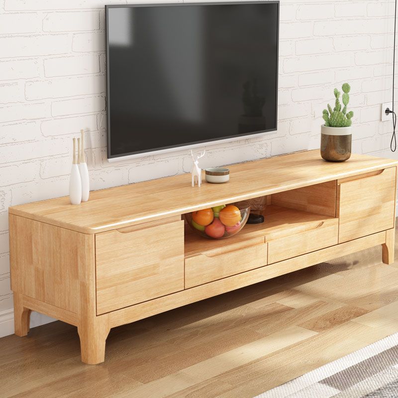 Moderner Gummi -Holz -TV -Standkonsole Open Storage TV Stand mit 2 Türen, 15 "D x 19" h