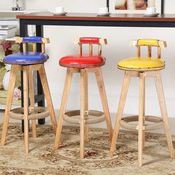 Sgabello da bancone senza braccioli con schienale tradizionale Sgabello da bar per uso domestico in legno con cuscino in pelle