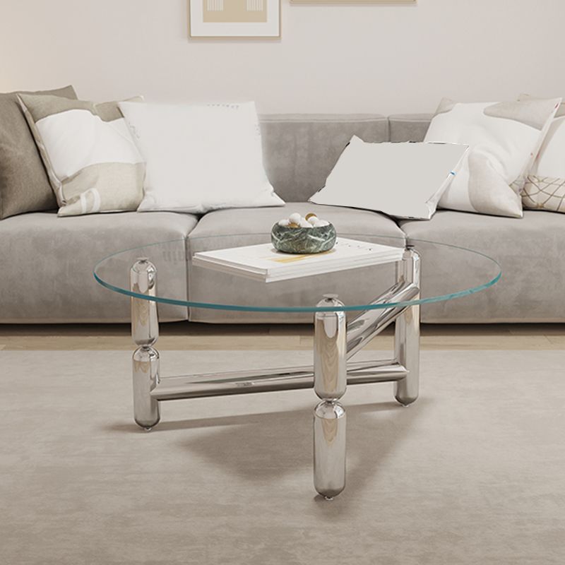 Glass Top Steel Coffee Table Round Minimalist Modern Coffee Table Clearhalo 'Coffee & Accent Tables' 'Coffee Tables' 'coffee_tables' 'furn' 'furn_coffee_tables' 'Furniture' 'Living Room Furniture' 1200x1200_4f30b630-8c36-42fc-8e38-8df4c8187a07