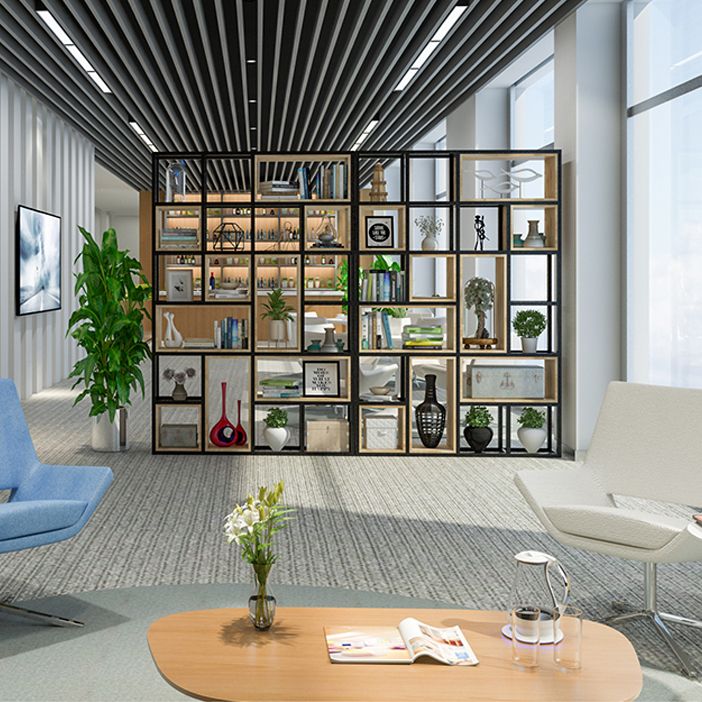 Estantería de estilo moderno marco de metal negro abiertamente estantería para la oficina en casa