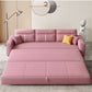 Storage Fabric Sofa Bed in Pink with Pillow Back and Square Arms