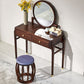 Traditions Solid Wood Vanity Set with Stool Set Brown Dresser with 2-Drawer and Mirror