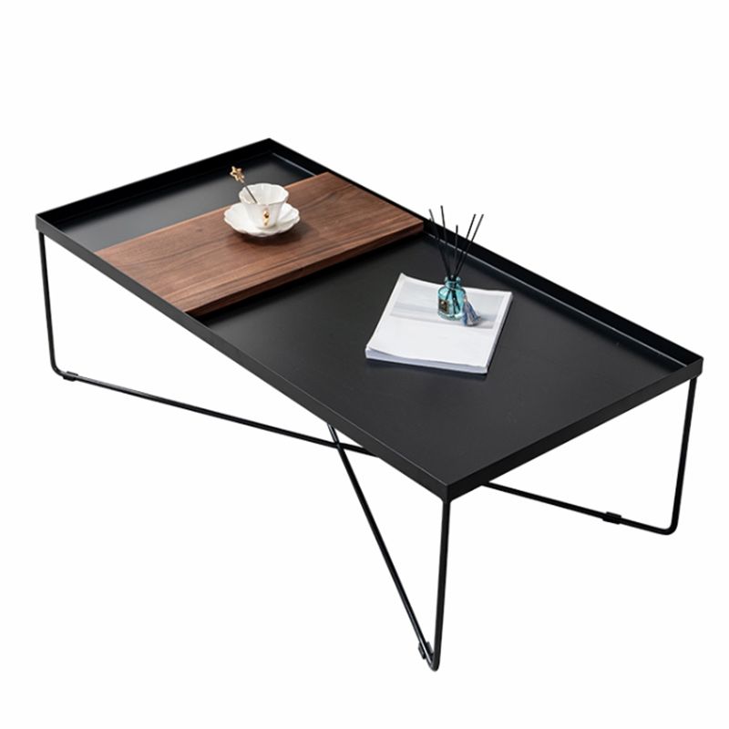 Tray Top Coffee Table Iron Cross Legs Cocktail Table in Black Clearhalo 'Coffee & Accent Tables' 'Coffee Tables' 'coffee_tables' 'furn' 'furn_coffee_tables' 'Furniture' 'Living Room Furniture' 1200x1200_4f38870a-110b-40ec-94ae-279d81f33238