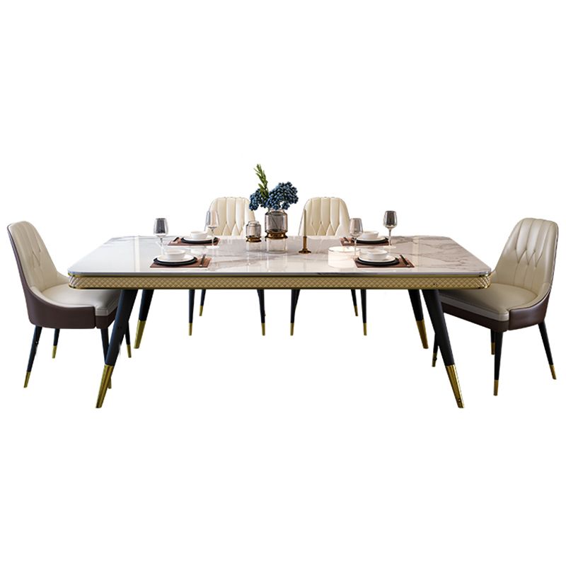 Glam 1/4/5/6/7 Pieces Rectangle Dining Table Set with Sintered Stone Top White Dinette Set Clearhalo 'Dining Room Sets' 'Dining Tables & Seating' 'dining_room_set' 'furn' 'furn_dining_room_set' 'Furniture' 'furniture_dining_room_set' 'Kitchen & Dining Furniture' 'kitchen&dining_furn' 'kitchen' 1200x1200_4f3af8af-0794-48f6-9411-3cfff0d52b08
