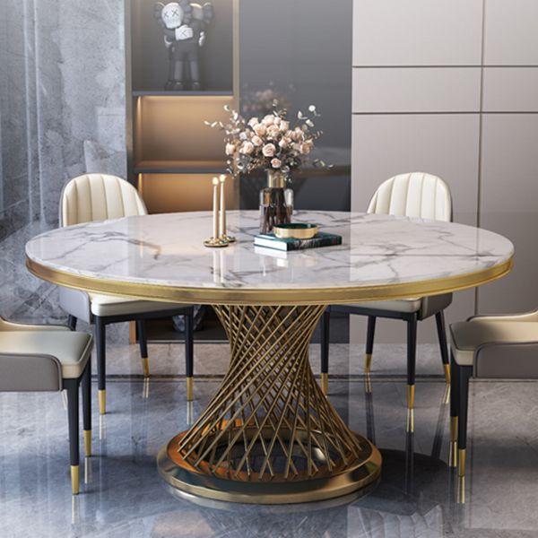 Marble Dining Table Single Pedestal Base Luxury Style Round Table for Dining Room Clearhalo ' dining_table' 'Dining Tables & Seating' 'Dining Tables' 'Furniture' 'furniture_dining_table' 'Kitchen & Dining Furniture' 'kitchen&dining_furn' 'kitchen' 'kitchen_dining_table' 1200x1200_4f3b2595-d546-4ee1-9d7a-7a7ba8126792
