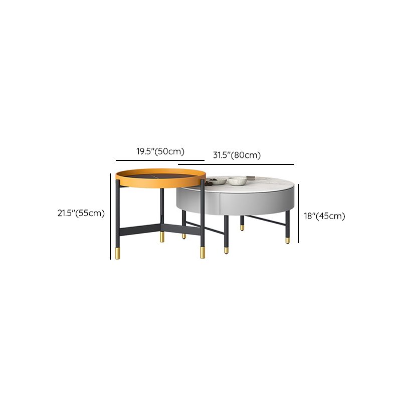 Glam Cocktail Table Round Stone 4 Legs Gold Coffee Cocktail Table