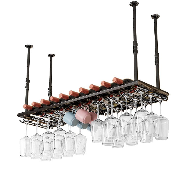 Industriële metalen wijnfles en glazen rek op hangende wijnrek set
