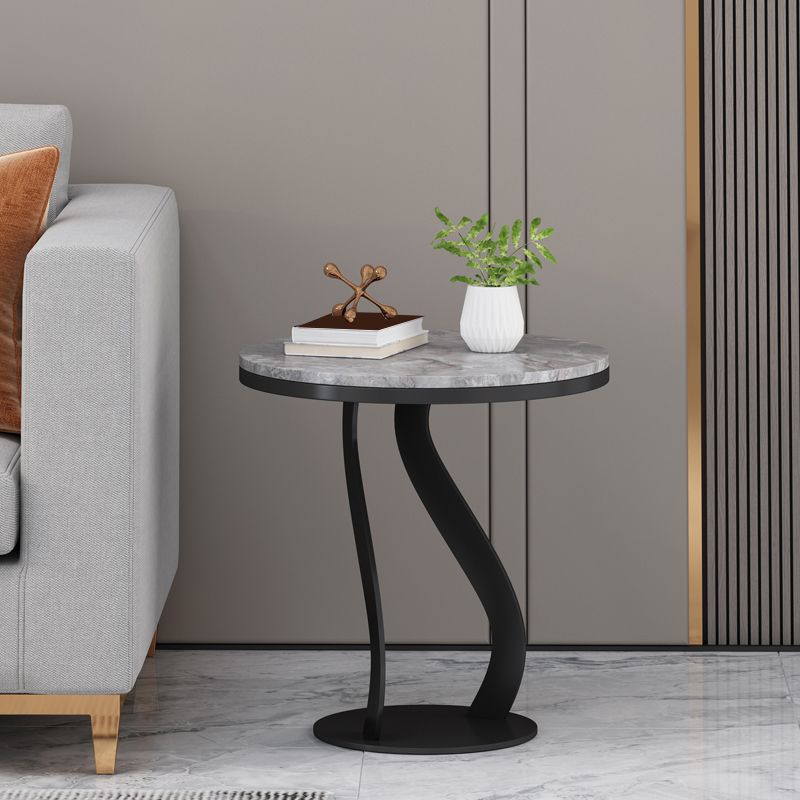 Modern Slate Round Side Table 19.6" Tall Iron Abstract End Table