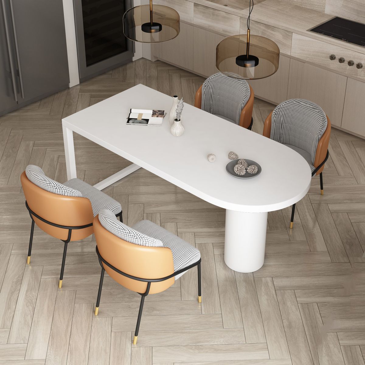 Modern Style Dining Table White Home Use Dining Table with Double Pedestal Base Clearhalo ' dining_table' 'Dining Tables & Seating' 'Dining Tables' 'furn' 'furn_dining_table' 'Furniture' 'furniture_dining_table' 'Kitchen & Dining Furniture' 'kitchen&dining_furn' 'kitchen' 'kitchen_dining_table' 1200x1200_4f4269a8-40c3-42e6-92b2-51c578db6642