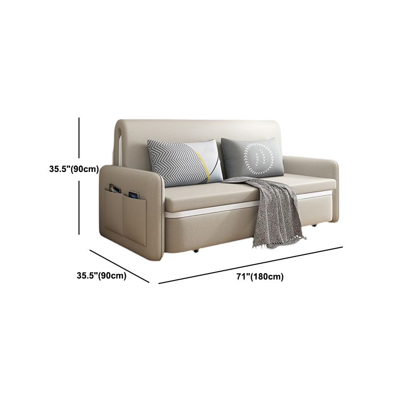 Sofá moderno de cuero de color beige color beige con almacenamiento de bolsillo