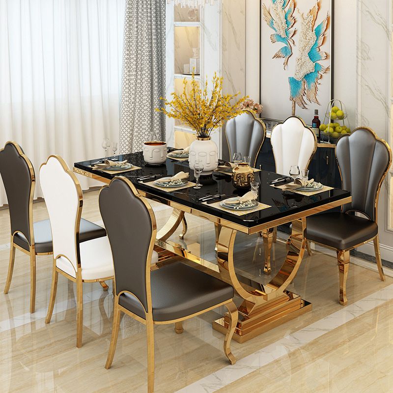 Metal Traditional Luxury Rectangle Table Stone Top Table for Home Clearhalo 'Dining Tables & Seating' 'Dining Tables' 'dining_table' 'furn' 'furn_dining_table' 'Furniture' 'Kitchen & Dining Furniture' 1200x1200_4f443a49-0878-4bfc-bdfc-22cfa062e07b