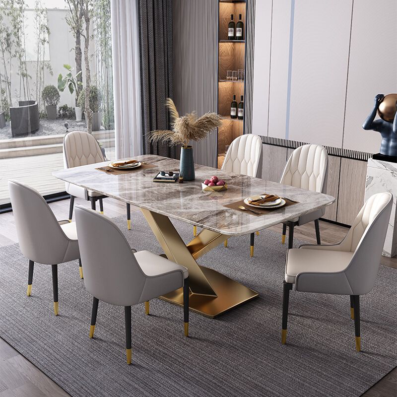 Metal Traditional Luxury Rectangle Table Grey Sintered Stone Indoor Table with Pedestal Clearhalo ' dining_table' 'Dining Tables & Seating' 'Dining Tables' 'furn' 'furn_dining_table' 'Furniture' 'furniture_dining_table' 'Kitchen & Dining Furniture' 'kitchen&dining_furn' 'kitchen' 'kitchen_dining_table' 1200x1200_4f458545-c09e-45e6-a448-b029a82a1b78