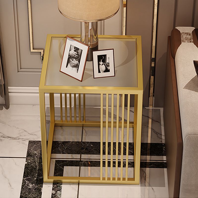 23.6" Tall Modern Square Glass Top Side Table Metal Frame End Table