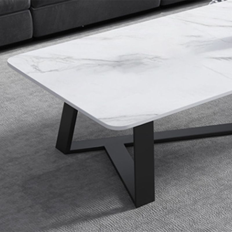 Rectangular Slate with Metal Cross Base Glam Style Coffee Table