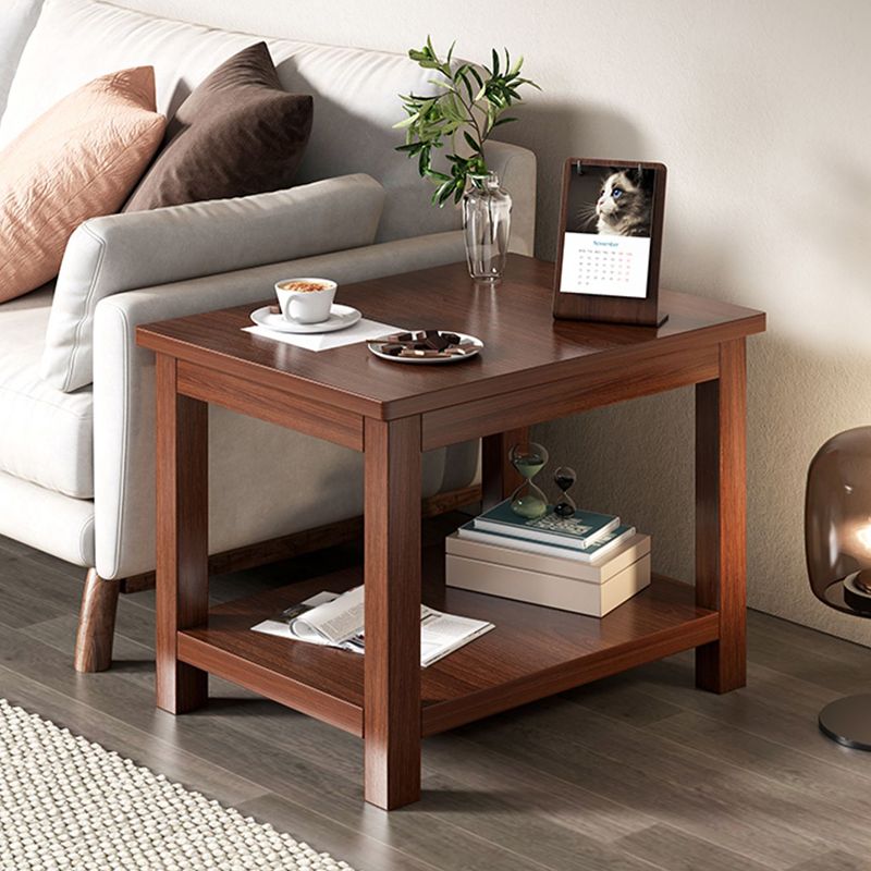 Contemporary Side Table Double Tier Wood Accent Side Table with Shelf