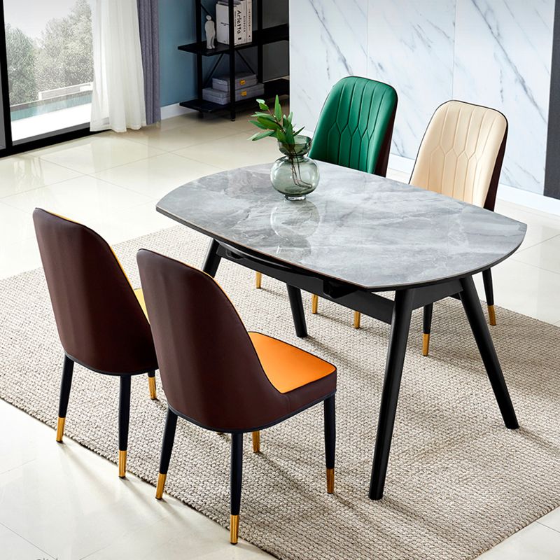 Modern Sintered Stone Dining Table 51.18" Round Drop-Leaf Table with Black Frame Clearhalo ' dining_table' 'Dining Tables & Seating' 'Dining Tables' 'furn' 'furn_dining_table' 'Furniture' 'furniture_dining_table' 'Kitchen & Dining Furniture' 'kitchen&dining_furn' 'kitchen' 'kitchen_dining_table' 1200x1200_4f4df961-7ecd-4802-a365-1b5f7b5ce9bf