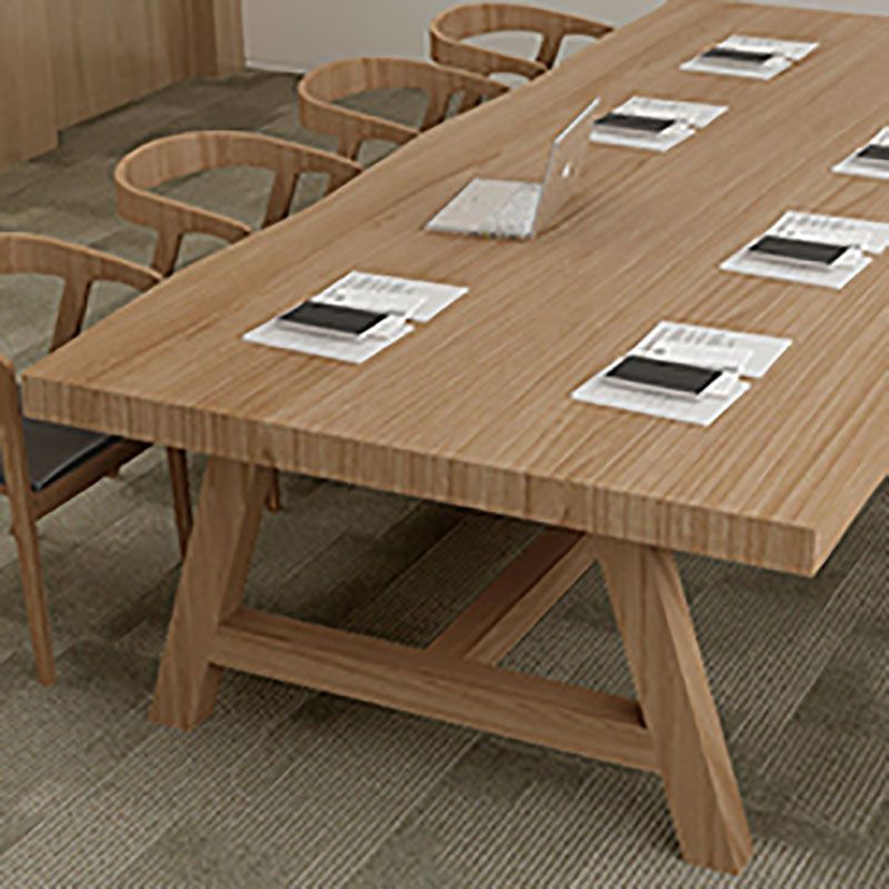 Modern Rectangle Solid Wood Table Standard Height Dining Table with Trestle Base