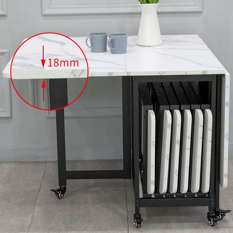 Modern Foldable Dining Table Rectangle Glass Tabletop with Metal Trestle Base