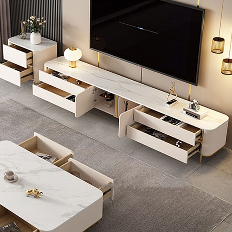 White Stone TV Stand Glam TV Media Stand with Legs for Living Room Clearhalo 'furn' 'furn_tv_stands_entertainment_centers' 'Furniture' 'Living Room Furniture' 'TV Stands & Entertainment Centers' 'TV Stands & Media Storage Furniture' 'tv_stands_entertainment_centers' 1200x1200_4f538808-2293-481d-8a42-3008b7b384f3