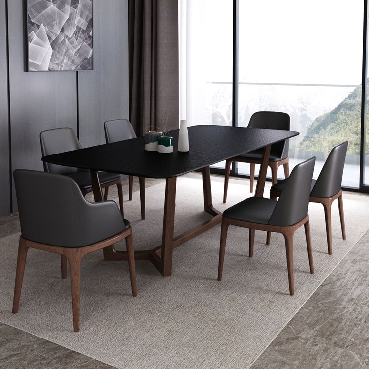 Matte Black Top Dinette Table with Wooden Frame Modern Indoor Dining Table