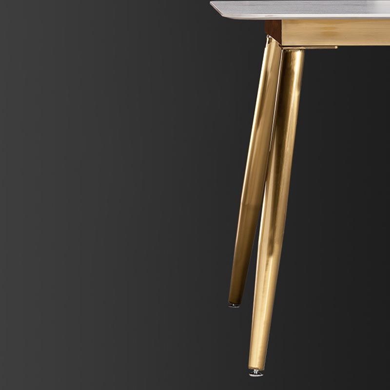 Mesa de comedor moderna de rectángulo Mesa base de metal de oro de piedra blanca sinterizada