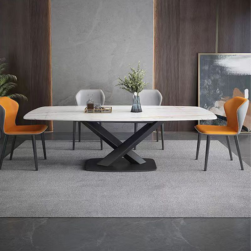 Industrial Style Sintered Stone Table Dining Rectangle Table with Metal Legs for Home Clearhalo 'Dining Tables & Seating' 'Dining Tables' 'dining_table' 'furn' 'furn_dining_table' 'Furniture' 'Kitchen & Dining Furniture' 1200x1200_4f5eb5b5-bd81-422a-af9a-018f834cb875