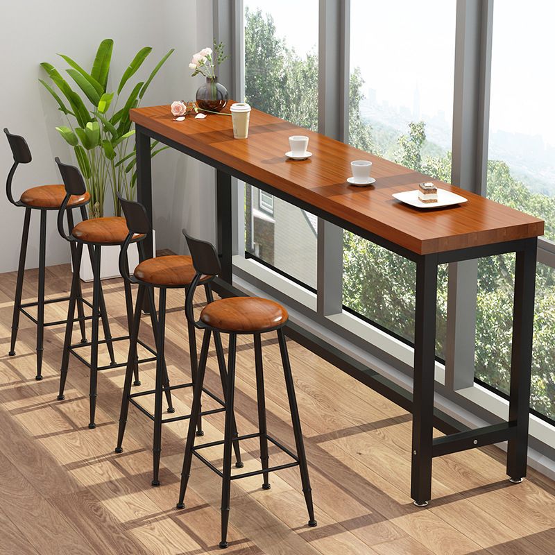 Industrial Wooden 1/2/5 Pieces Bar Table Set Rectangle Bar Table with Metal Legs Clearhalo 'Bar Furniture' 'furn' 'furn_home_bar_bar_sets' 'Furniture' 'Home Bars & Bar Sets' 'home_bar_bar_sets' 'Kitchen & Dining Furniture' 1200x1200_4f5feab9-89d6-4468-a9b5-bdf1156bd7c2