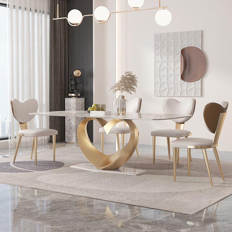 Glam Rectangle Dining Table Sintered Stone Table with Metal Legs for Home Clearhalo 'Dining Tables & Seating' 'Dining Tables' 'dining_table' 'furn' 'furn_dining_table' 'Furniture' 'Kitchen & Dining Furniture' 1200x1200_4f646106-afa0-48ba-8fee-76c1b303dc64