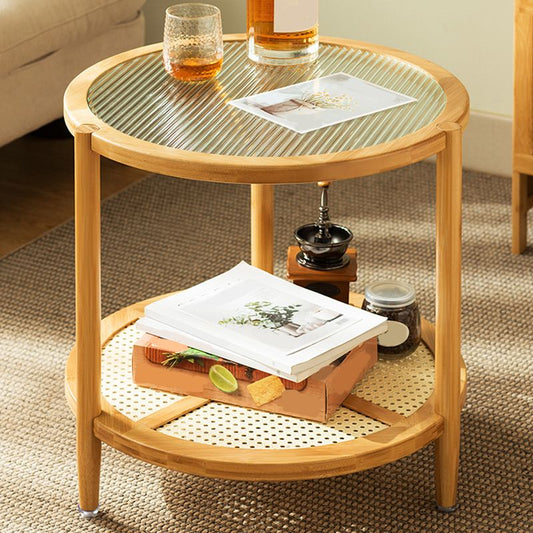 Mesa de café de top de vidrio tropical redonda de mesa de café con un solo café con estante de almacenamiento