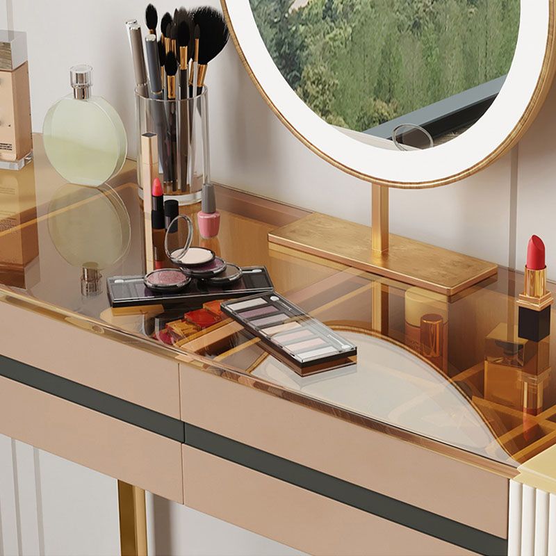 Glam Wood Makeup Vanity Desk Glass Top 4 Drawer Dressing Table Clearhalo 'Bedroom Furniture' 'furn' 'furn_makeup_vanities' 'Furniture' 'Makeup Vanities' 'makeup_vanities' 1200x1200_4f6ef36b-dc36-4d24-a7a3-a739510a7706
