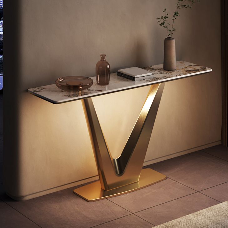 14 inch Wide Glam Console Table Stone Rectangle Accent Table for Hall