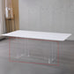 Modern Sintered Tone Top Dining Table Rectangle White with Acrylic Double Pedestal