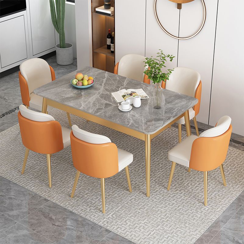 Set da pranzo Nordic Stone Top 1/2/5/7 pezzi Tavolo da pranzo grigio con sedie in pelle