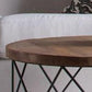 Contemporary Wooden Top Round Coffee Table with Black Metal Frame Base