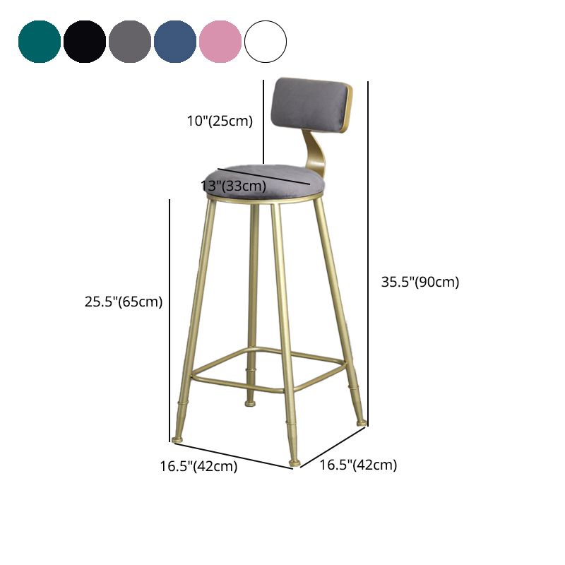 Glam Armless Backrest Counter Stool Iron Bar Stool with Velvet Cushion and Pedal Clearhalo 'Bar Furniture' 'Bar Stools' 'bar_stools' 'furn' 'furn_bar_stools' 'furniture_bar_stools' 'Kitchen & Dining Furniture' 'kitchen&dining_furn' 'kitchen' 'kitchen_furn' Furniture' 1200x1200_4f7f526f-67ff-4a7f-b58e-dce2fd98b995