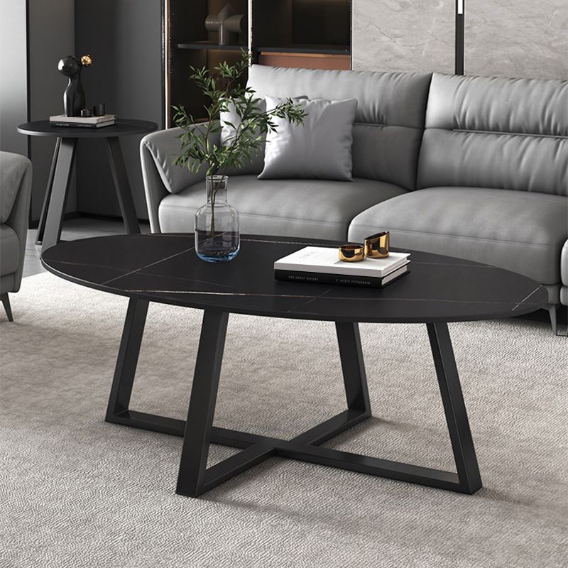 Slate Oval Coffee Table Cross Legs Single Table for Living Room Clearhalo 'Coffee & Accent Tables' 'Coffee Tables' 'coffee_tables' 'furn' 'furn_coffee_tables' 'Furniture' 'Living Room Furniture' 1200x1200_4f7fbb5e-cf7f-438d-8539-0dd9ed6ca886