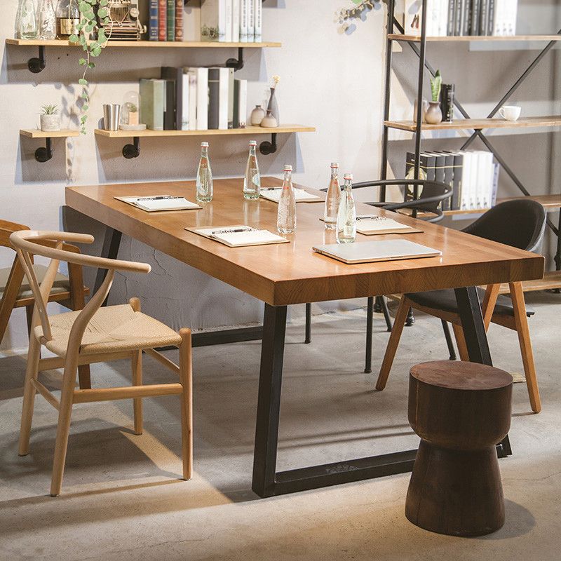 Rectangle Double Pedestal Table Industrial Solid Wood Kitchen Desk Clearhalo 'Dining Tables & Seating' 'Dining Tables' 'dining_table' 'furn' 'furn_dining_table' 'Furniture' 'Kitchen & Dining Furniture' 1200x1200_4f83d500-532a-4708-8e60-02804dcfba1c
