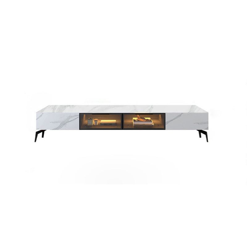 Moderne leistenen tv-standaard, witte tv-console met gesloten opbergruimte en sensorlicht