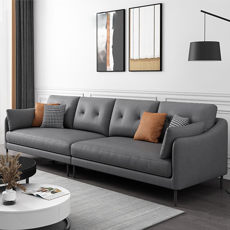 Contemporary Faux Leather Sloped Arm Sofa with Bolster Pillows for Apartment Clearhalo 'furn' 'furn_sofas' 'Furniture' 'furniture_sofas' 'kitchen' 'kitchen_sofas' 'Living Room Furniture' 'Sofa' 'sofas' 1200x1200_4f85a4f5-4e49-4276-8467-caadb00e7caa