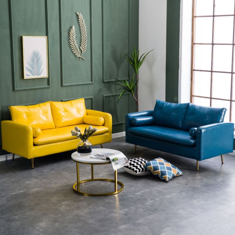 Sofá glamorosa con 2 almohadas Sala de estar de cuero de brazo cuadrado